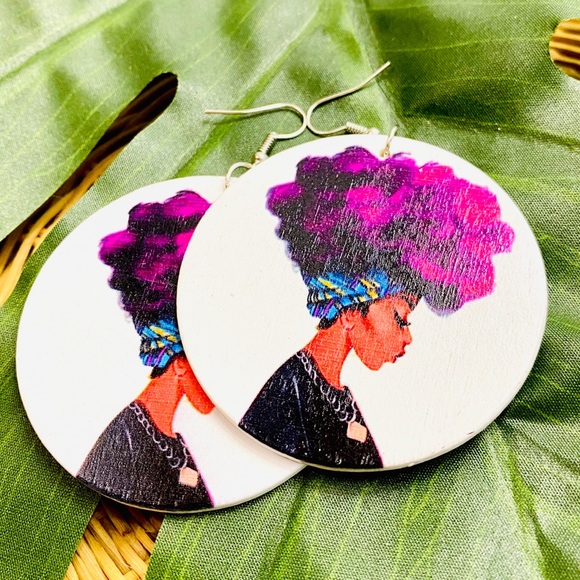 GROUNDED Painted Round Hanging Drop Earrings - Picture 2 of 4